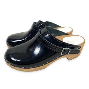 Hanna Andersson Black Patent Swedish Clogs Handmade EU Size 41, US Size 10/10.5